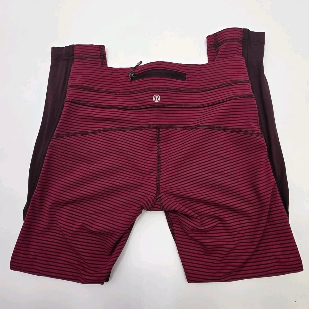LULULEMON RUN PACE TIGHT‎ LEGGINGS WOMENS SIZE 6 STRIPED MAROON RED 25